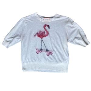 Saccharine NY Flamingo Linen Blend Crewneck Sweater Gray Size L 3/4 Sleeve